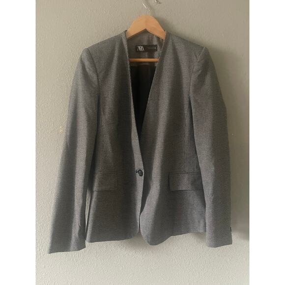 ZARA TAILORED HOUNDSTOOTH BLAZER - Picture 6 of 9